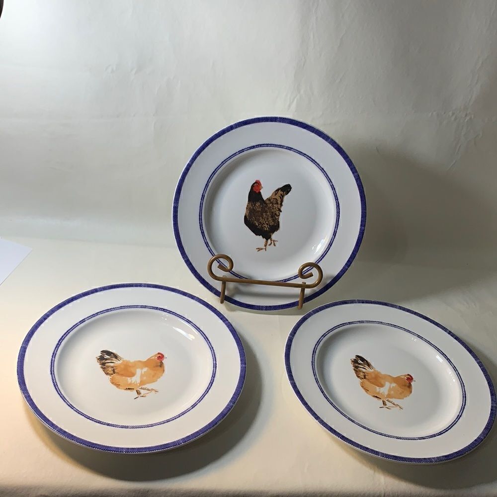 Marta Stewart Macy’s 3 Plate Set Rooster 2 9 In Round Hens Country Farmhouse